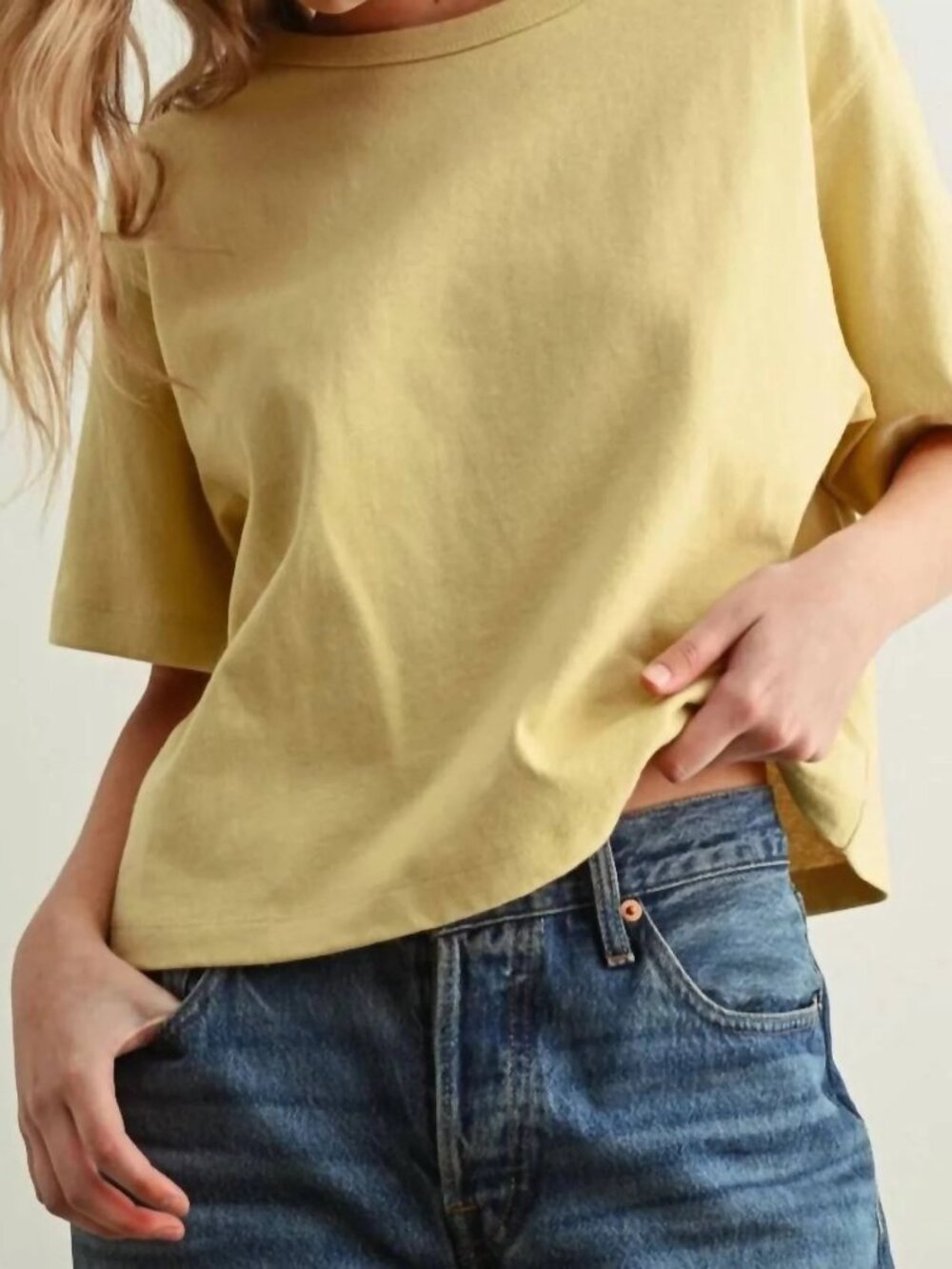 Miou Muse Boxy Cotton Tee Yellow Womens Medium